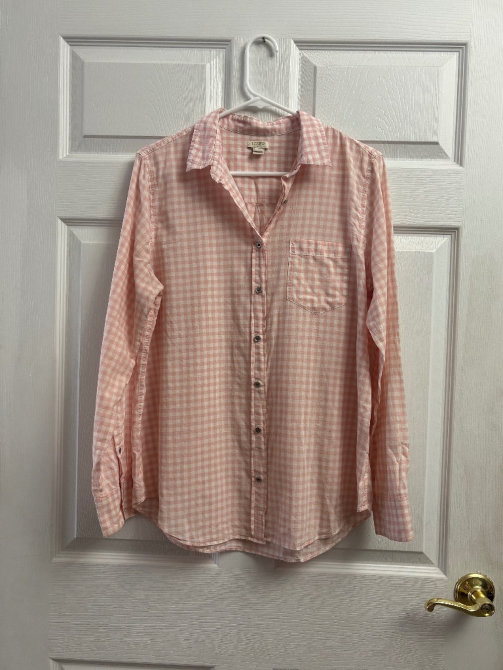 J. Crew Pink & White Gingham Button Down Long Sleeve Top